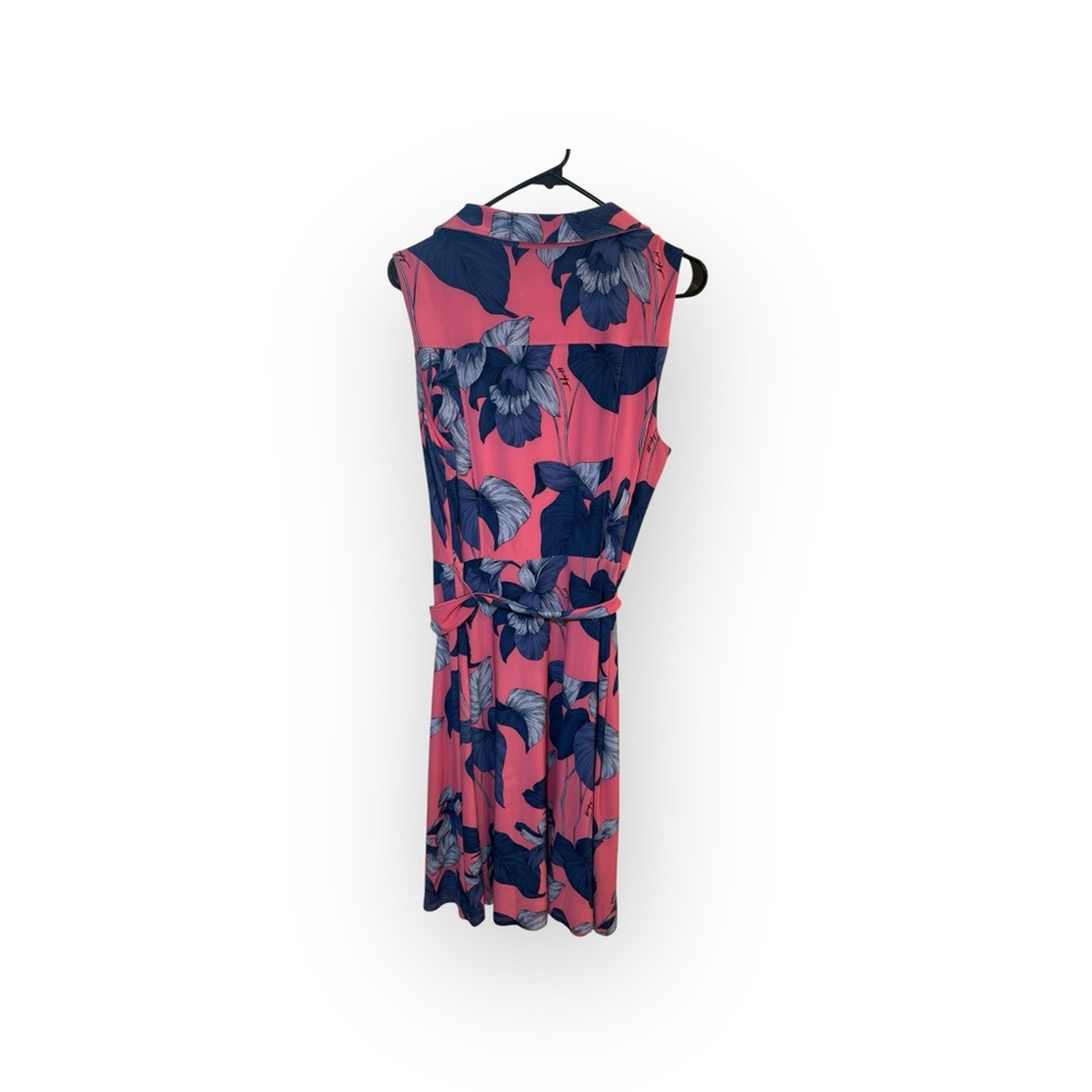 Tommy Hilfiger Pink and Blue Floral Sleeveless Tie-Waist Midi Dress - Size 12 - Picture 2 of 5